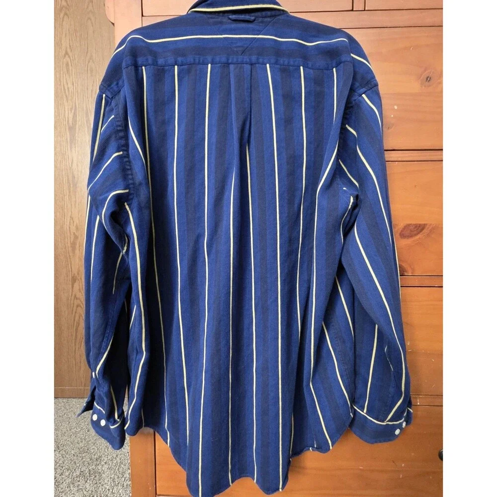 Tommy Hilfiger Striped Mens XL Button Down Shirt Blue Yellow Long Sleeve Classic - Picture 5 of 13